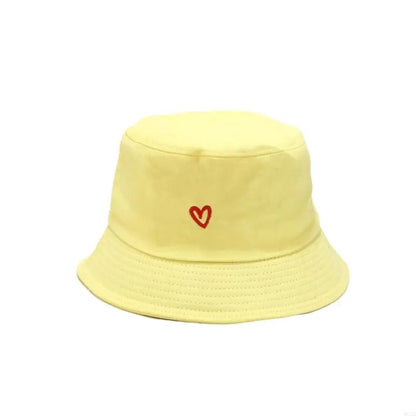 Stylish Bucket Hats With Heart Embroidery Ladies Girls Fashion Sun Hats
