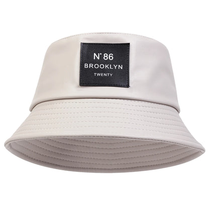 Unisex N86 Label Personality Pu Leather Bucket Hats Fishermen Caps