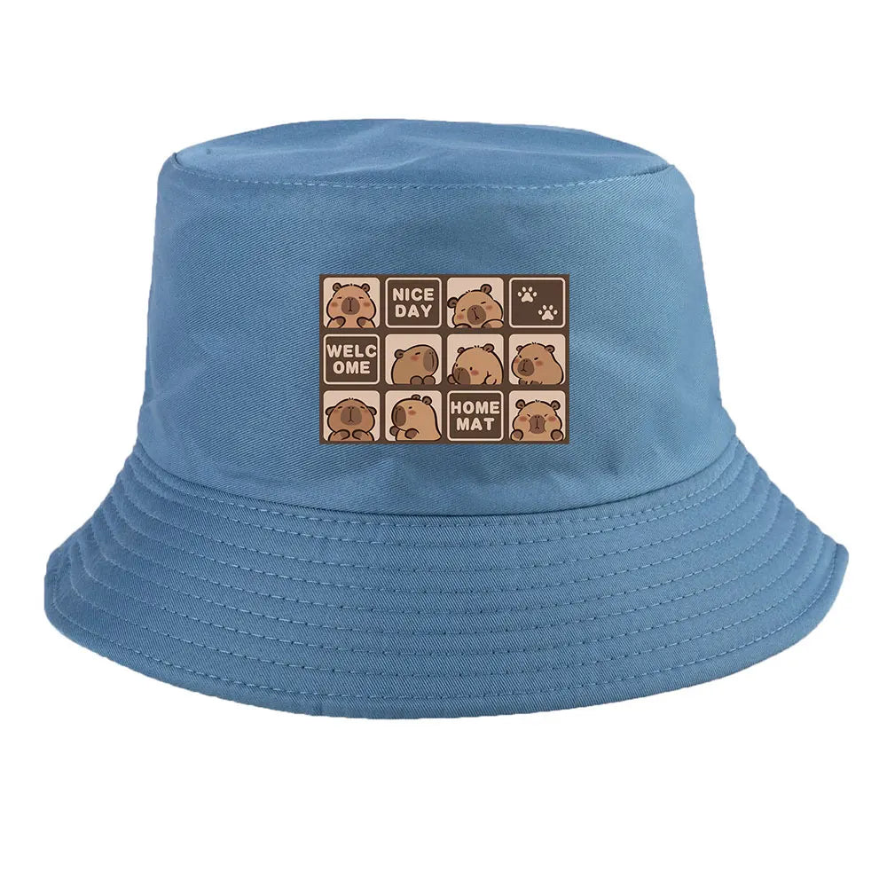 Summer Spring Ladies Cotton Korean Casual Outdoor Sunprotection Capybara Bucket Hat For Men Women