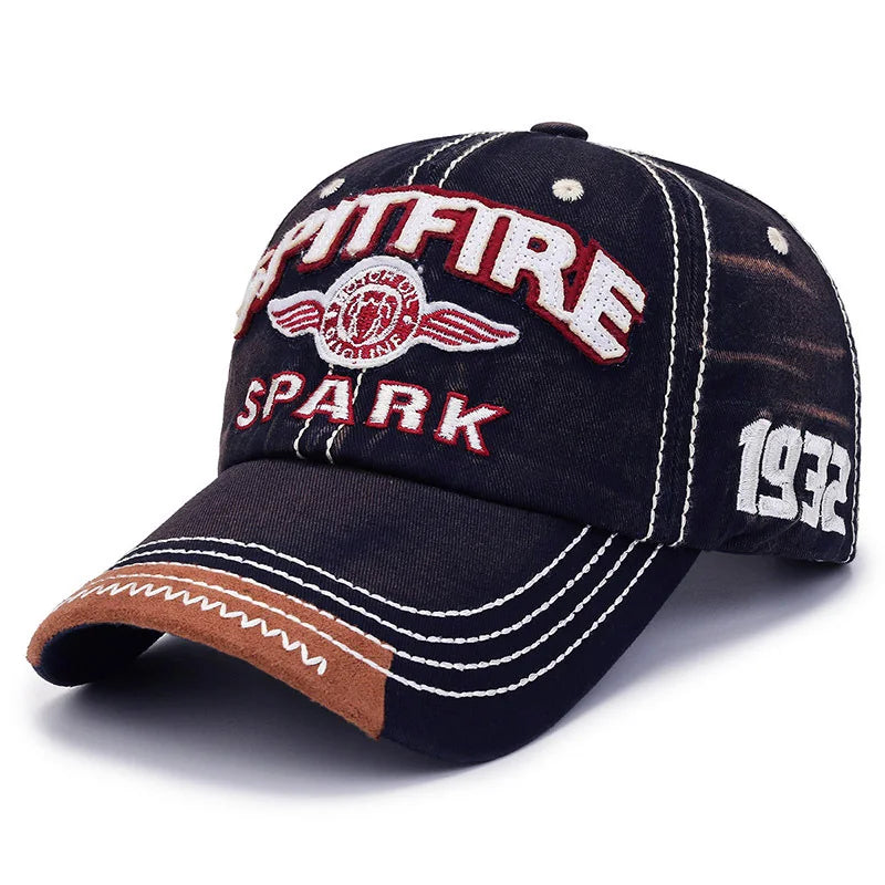 Vintage Embroidered Letter Washed Cotton Baseball Cap