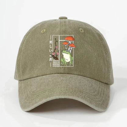 Printed Frog Mushroom Washable Baseball Cap