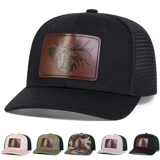 Unisex Deer Head Leather Label Baseball Net Caps