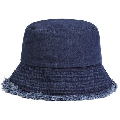 Unisex Light Board Edge Hole Denim Personality Bucket Hats Fishermen Caps