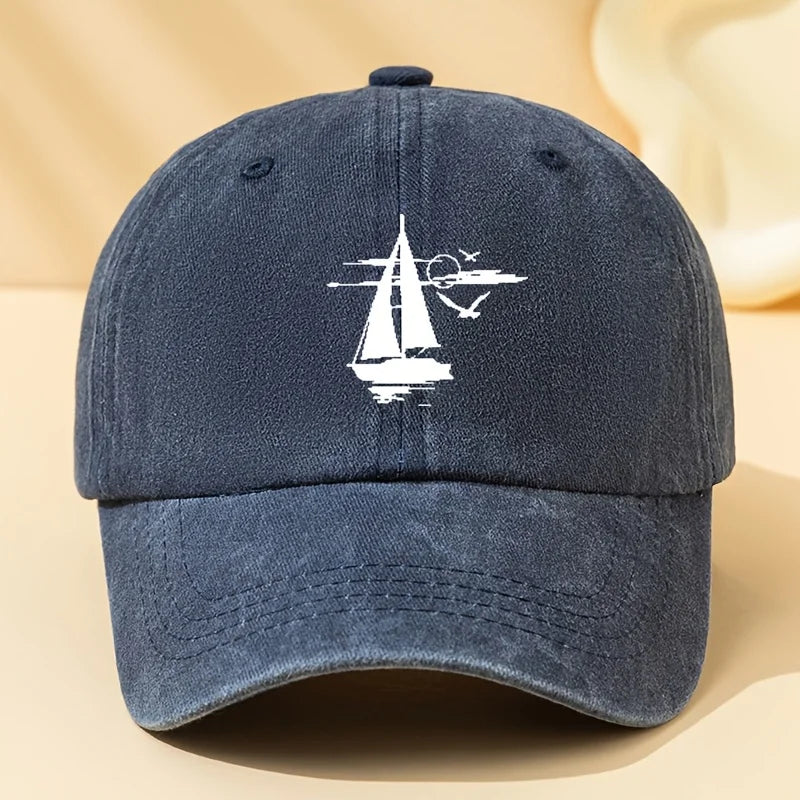 Sailing Printed Retro Washed Baseball Cap