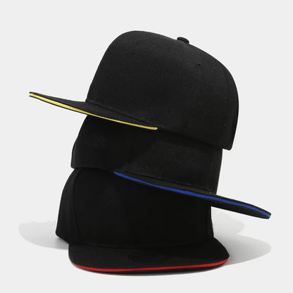 New Flat-Brim Hip-Hop Hat Solid Black Sun Hat Men Women Snapback Cap