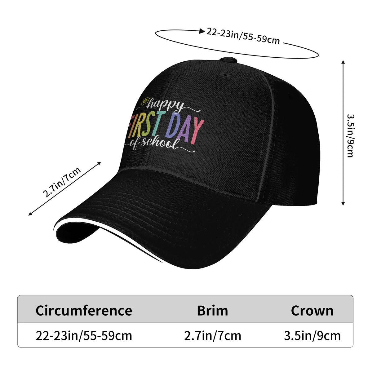 Summer Happy First Day of School Teacher Kids Back to School Baseball Cap
