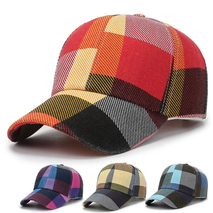 Outdoor Men Women Adjustable Plaid Caps Sunscreen Hats Baseball Hats