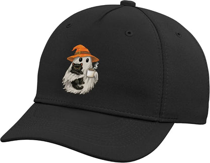 Halloween Ghost Black Cat Mom Funny Coffee Lover Meh Spooky Adjustable Baseball Hat