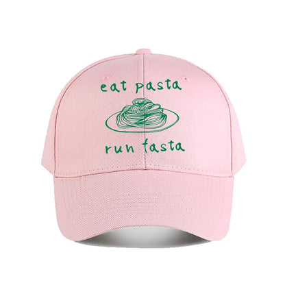 Pink Baseball Cap Eat Pasta Run Fasta Baseball Cap