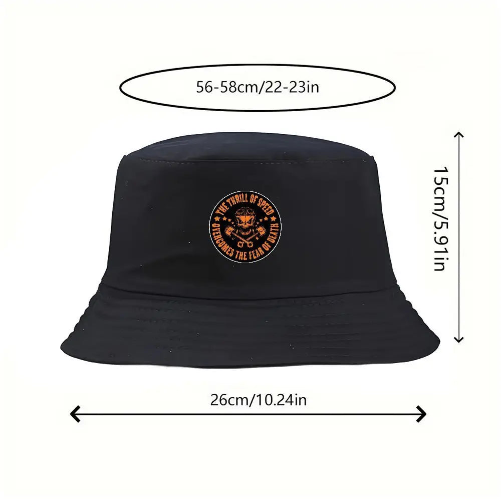 Black Summer Bucket Hat With Skull Print Fishing Cap For Men Women