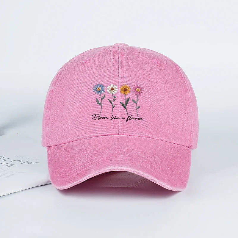 Vintage Washed Daisy Baseball Cap – Unisex “Flowers in Bloom” Letter Print