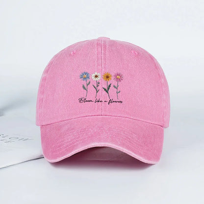 Vintage Washed Daisy Baseball Cap – Unisex “Flowers in Bloom” Letter Print