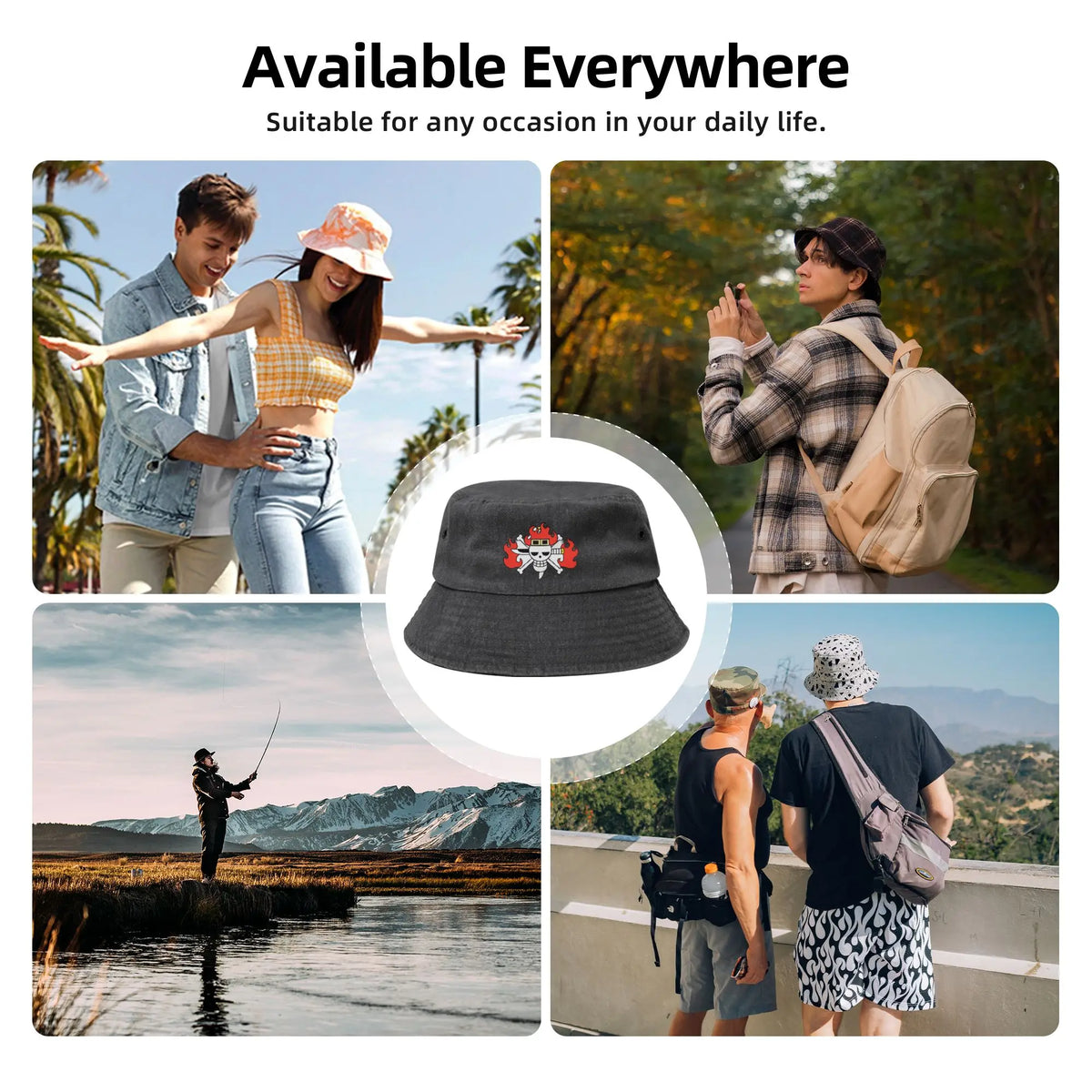 Kidd Joly Roger One Piece Flag ACE Bucket Hats