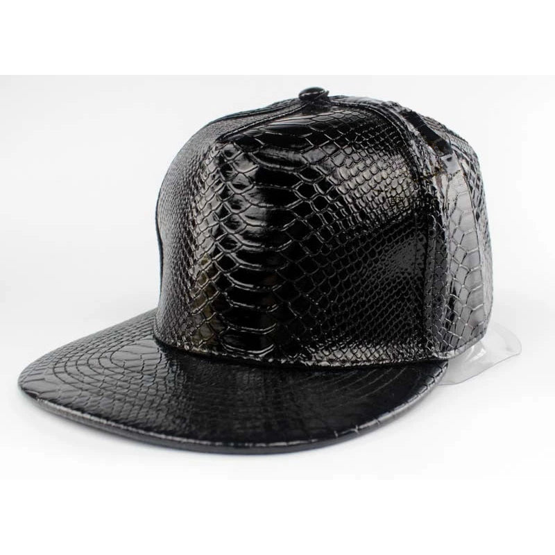 Solid Color Shiny Crocodile Leather Pattern PU  Flat Edge Snapback Cap