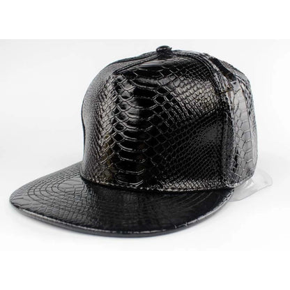 Solid Color Shiny Crocodile Leather Pattern PU  Flat Edge Snapback Cap
