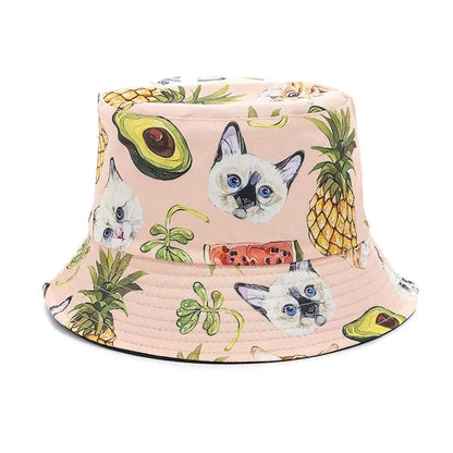 Unisex Bucket Cap Fruit Printing Hats Summer Double-sided Wear Man Women