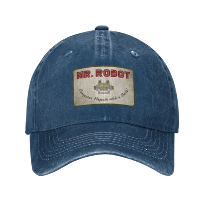 Computer With Sourires Anime Funny Mr Robot Custom Retro Cowboy Washed Baseball Caps For Men