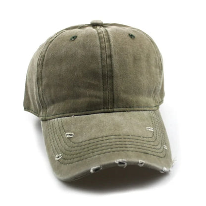 Solid Distressed Perforated Mesh Washed Baseball Cap
