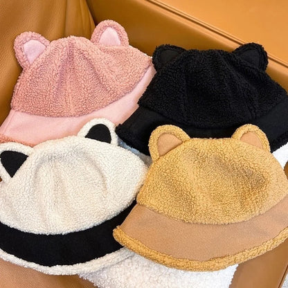 Korean Style Fuzzy Winter Bucket Hat Windproof Fluffy Plush Warm Hats