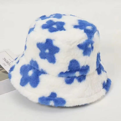 Fluffy Fur Women Bucket Hat Thick Warm Sun Hat For Men and Women