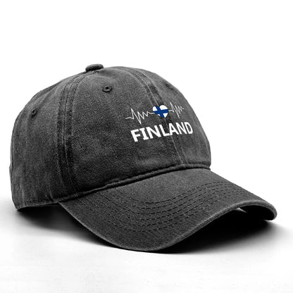 Heart-shaped  Finland Flag Snapback Baseball Cap Distressed Strap
