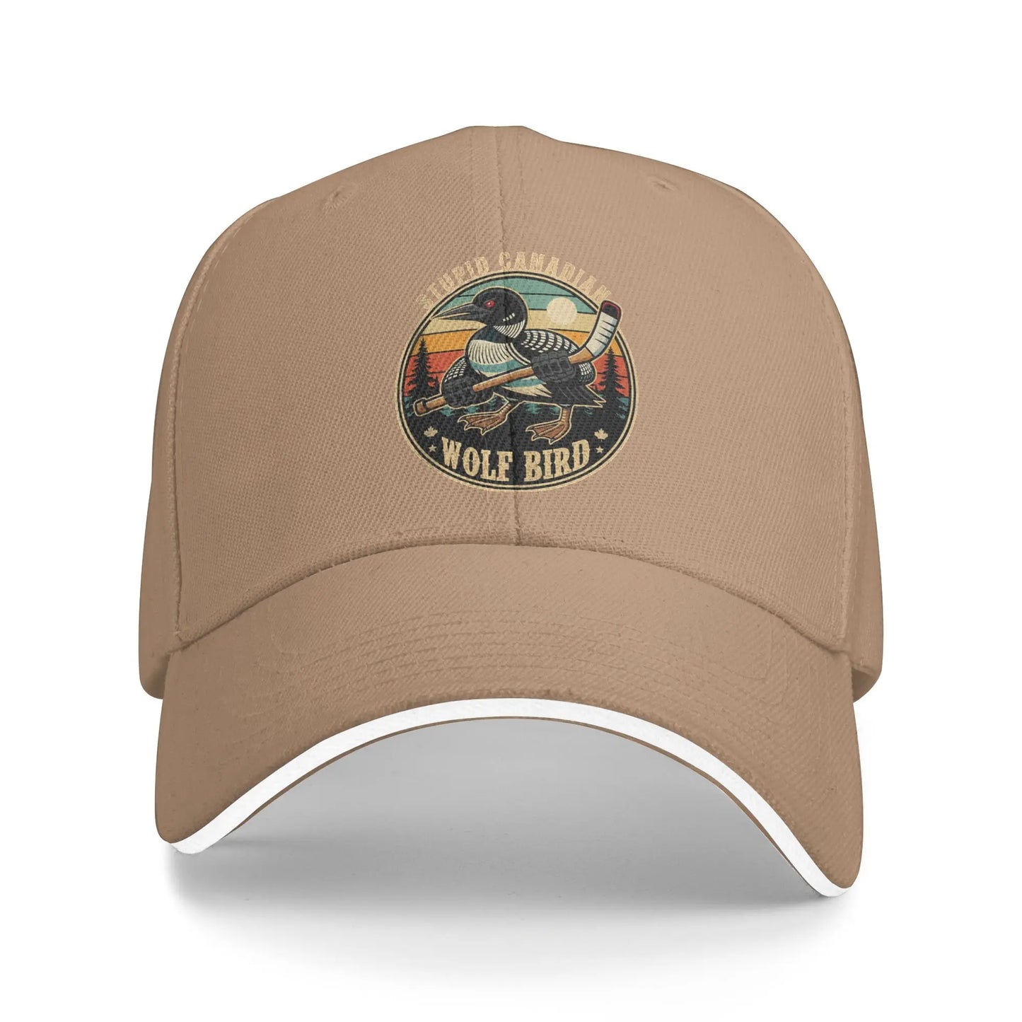 Stupid Canadian Wolf Bird Vintage Heated Hookey Loon Meme Baseball Cap