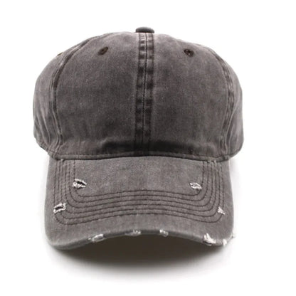 Solid Distressed Perforated Mesh Washed Baseball Cap