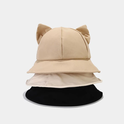 New Cartoon Cat Ear Bucket Hat Cap For Girl Sun Hat Women Korean