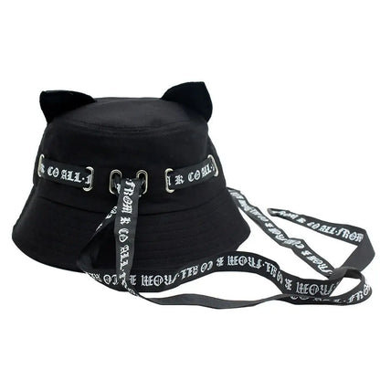 New Cute Cat Ears Bucket Hats Women Streamer Fisherman Hat Casual Panama Outdoor