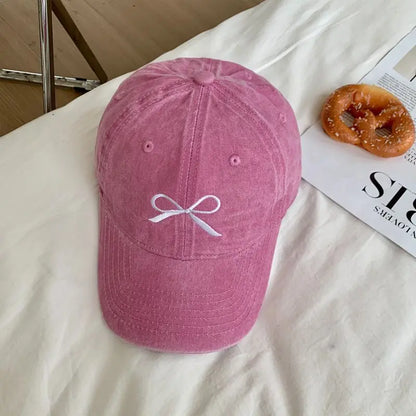 Korean Bow Baseball Cap Women Y2K Pink Bows Embroidered