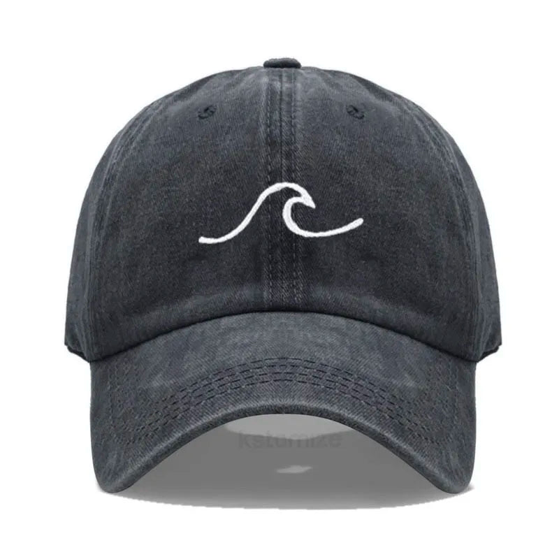 Men's Baseball Cap Women's Washed Cotton Waves Embroidery Embroidery Sport Golf Caps For Man