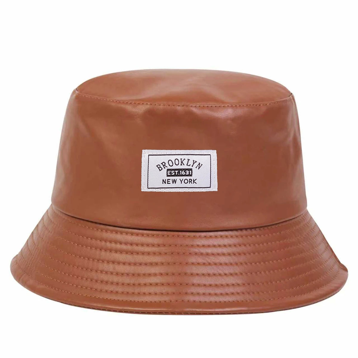 Unisex BROOKLYN EST1631 NEW YORK Sewing Label Personality Pu Leather Bucket Hats Fishermen Sunscreen Hat