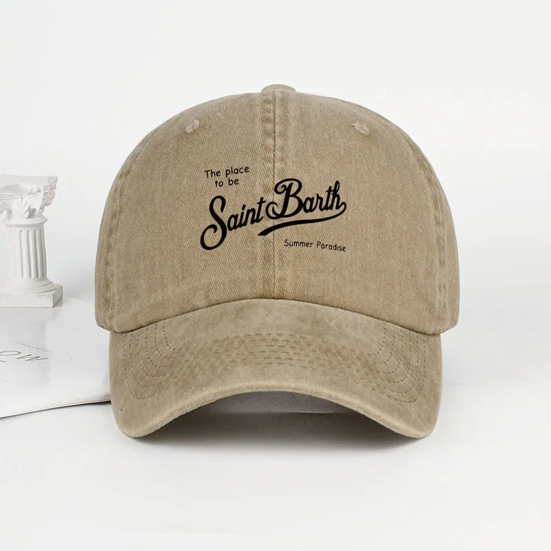 Saint Barth "The Place To Be" Print Washed Baseball Cap