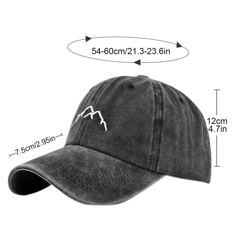 Retro Washed Cotton Cap Unisex Mountain Embroidery Baseball Caps