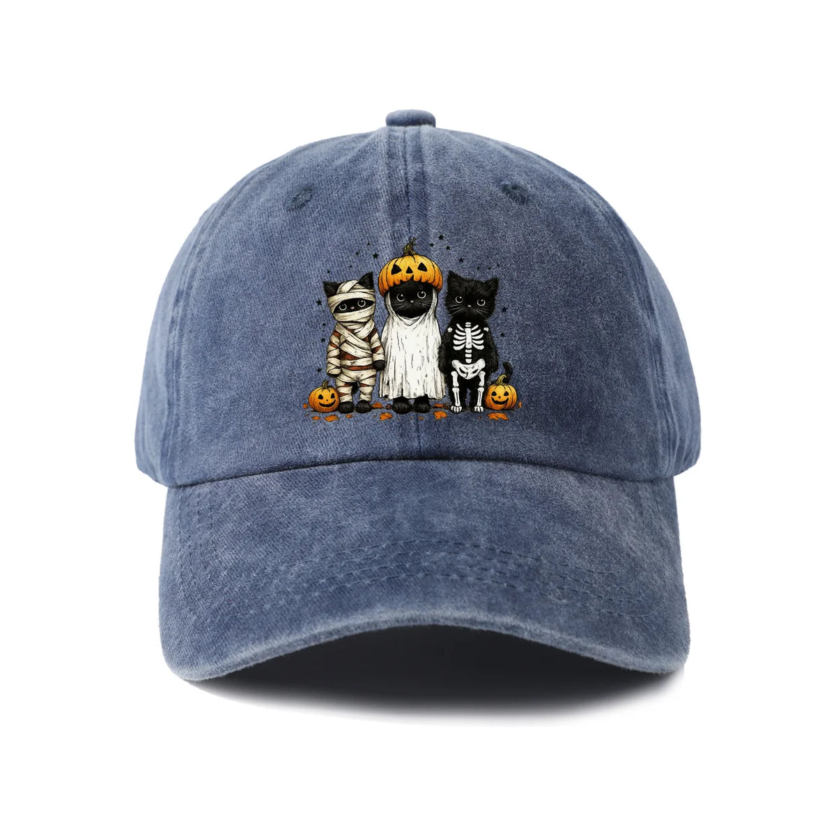 Halloween Mummy Ghost and Cats Baseball Cap