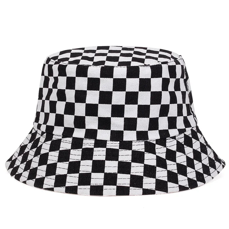 Unisex Black and White Grid Bucket Hat