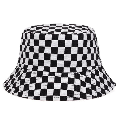 Black And White Grid Bucket Hat Wearable Fisherman Hat Travel Hat For Men Women