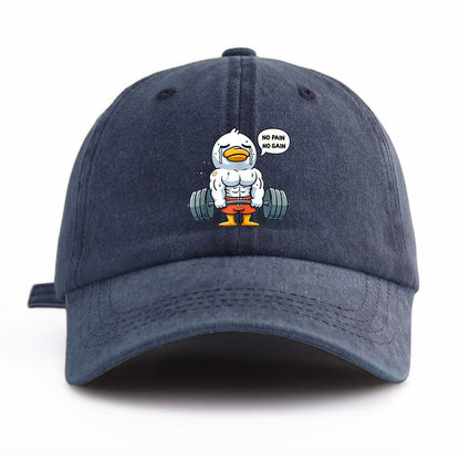 Funny Gym Duck Baseball Cap - No Pain No Gain Workout Hat