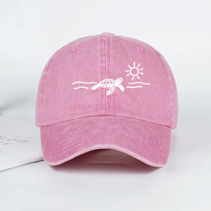 Vintage Washed Baseball Cap With Turtle