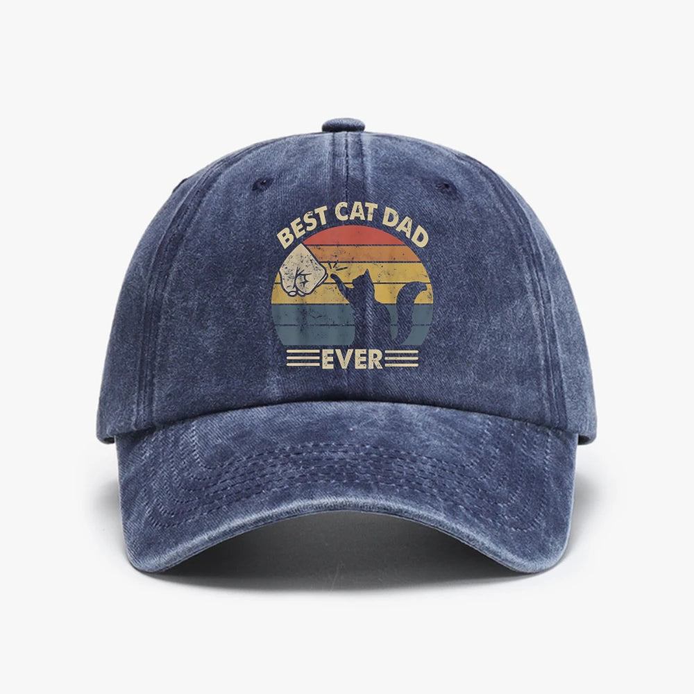 Mens Vintage Best Cat Dad Ever Bump Cat Lover Washed Baseball Cap