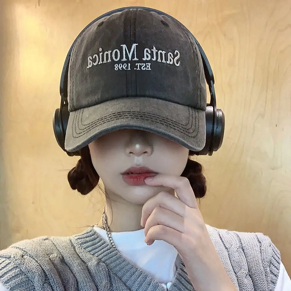 Vintage Letter Embroidered Baseball Cap Face Smaller