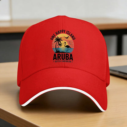 Aruba One Happy Island Flamingo Sunset Retro Baseball Cap