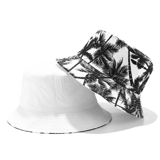 Reversible Coconut Tree Printed Black White Fisherman Bucket Hats