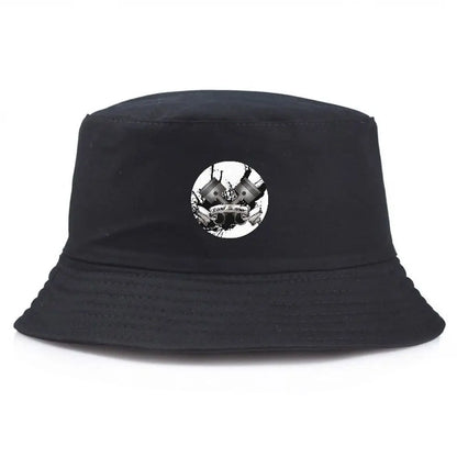 Black Bucket Hat with Cool Print, Summer Fisherman Fishing Hat