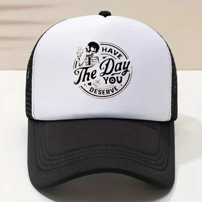 New Summer Breathable Skeleton Motif Print Black White Mesh Baseball Cap