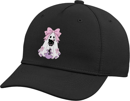 Ghost Holding Black Cat with Pink Coquette Bows Adjustable Baseball Hat