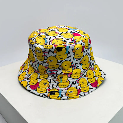 Print Yellow Duck Bucket Hats Sunshade Double Sided Wearable New Unisex Fashion
