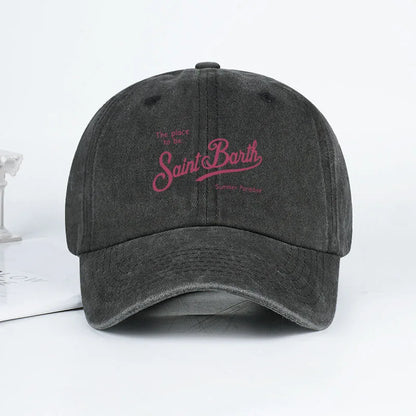 Saint Barth "The Place To Be" Print Washed Baseball Cap