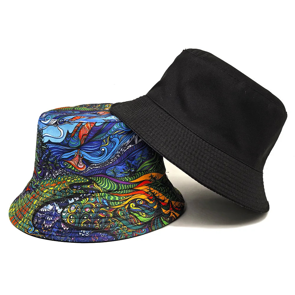 Retro Graffiti Print Hip Hop Street Bucket Hat