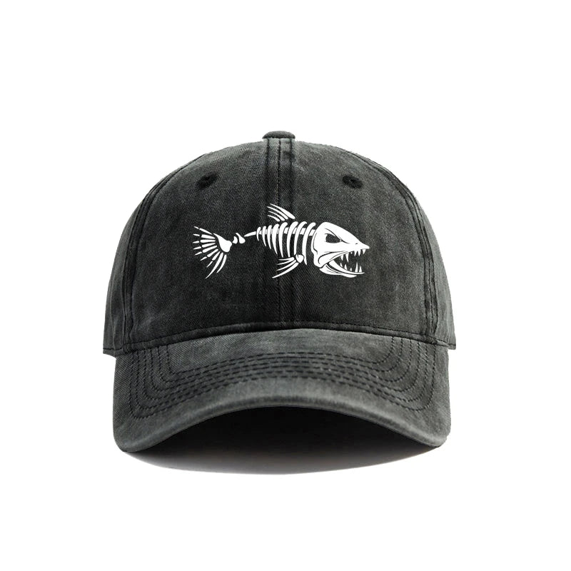 Fish Bone And Fish Bone Printed Baseball Caps